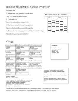 Biology Sol Review: a Quick Overview