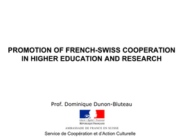 Promotion of French-Swiss Cooperation in Higher Education and Research