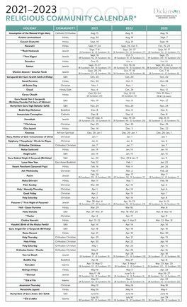 CSSJ Religious Community Calendar 2021-2023