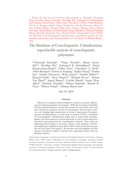 The Database of Cross-Linguistic Colexifications, Reproducible Analysis of Cross- Linguistic Polysemies