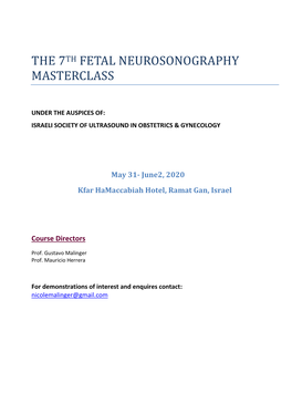 The 7Th Fetal Neurosonography Masterclass