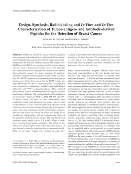 Design, Synthesis, Radiolabeling and in Vitro and in Vivo Characterization of Tumor-Antigen- and Antibody-Derived Peptides for the Detection of Breast Cancer