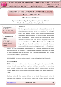 Screening In-Vitro Antifungal Activity of Raphanus