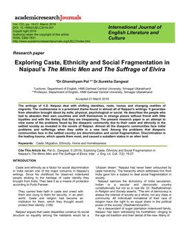 Exploring Caste, Ethnicity and Social Fragmentation in Naipaul's The