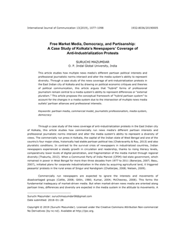 Free Market Media, Democracy, and Partisanship: a Case Study of Kolkata’S Newspapers’ Coverage of Anti-Industrialization Protests