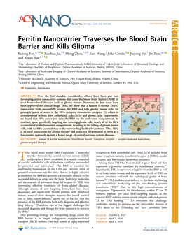 Ferritin Nanocarrier Traverses the Blood Brain Barrier and Kills Glioma