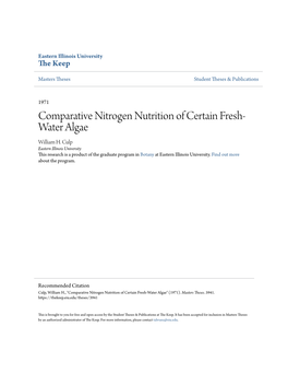 Comparative Nitrogen Nutrition of Certain Fresh-Water Algae