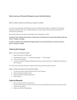 How to Set up a Personal Hotspot on Your Android Device Tether by Wi