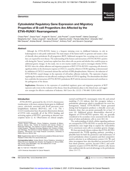 Cytoskeletal Regulatory Gene Expression and Migratory Properties of B-Cell Progenitors Are Affected by the ETV6–RUNX1 Rearrangement