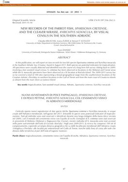 New Records of the Parrot Fish, Sparisoma Cretense, and the Cleaver Wrasse, Xyrichtys Novacula, by Visual Census in the Southern Adriatic