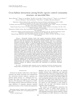 Cross-Habitat Interactions Among Bivalve Species Control Community Structure on Intertidal ﬂats