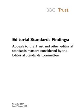 Appeals to the Trust and Other Editorial Standards Matters Considered by the Editorial Standards Committee