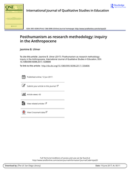 Posthumanism As Research Methodology: Inquiry in the Anthropocene