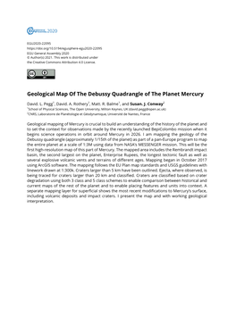 Geological Map of the Debussy Quadrangle of the Planet Mercury