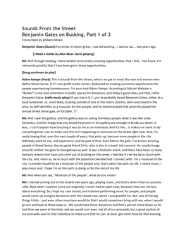 Sounds from the Street Benjamin Gates on Busking, Part 1 of 2 Transcribed by William Aitken