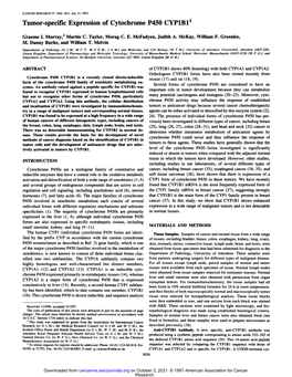 Tumor-Specific Expression of Cytochrome P450 CYP1B11