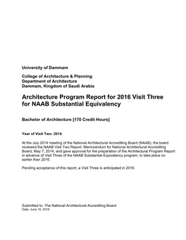 Architecture Program Report for 2016 Visit Three for NAAB Substantial Equivalency