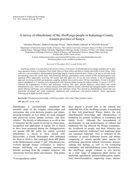 A Survey of Ethnobotany of the Abawanga People in Kakamega County, Western Province of Kenya