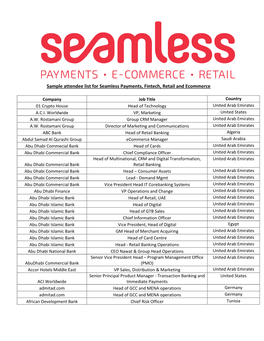 Sample Attendee List for Seamless Payments, Fintech, Retail and Ecommerce