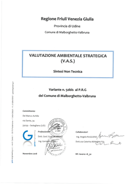 Variante N.50Bis Al PRGC Del Comune Di Malborghetto-Valbruna Valutazione Ambientale Strategica – Sintesi Non Tecnica