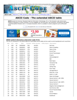 ASCII Code the Extended ASCII Table