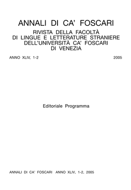 Annali Di Ca' Foscari, Xliv, 1-2, 2005