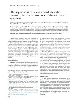 The Supraclavius Muscle Is a Novel Muscular Anomaly Observed in Two Cases of Thoracic Outlet Syndrome