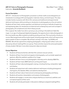 Darkroom Syllabus