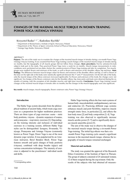 Changes of the Maximal Muscle Torque in Women Training Power Yoga (Astanga Vinyasa)