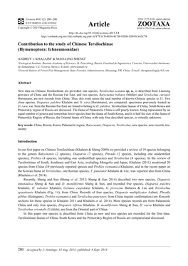 Contribution to the Study of Chinese Tersilochinae (Hymenoptera: Ichneumonidae)