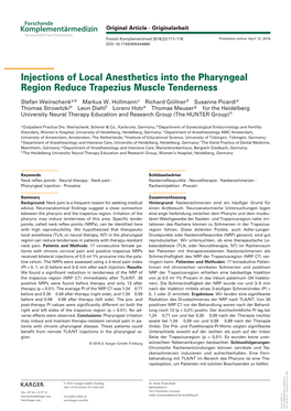 Injections of Local Anesthetics Into the Pharyngeal Region Reduce Trapezius Muscle Tenderness