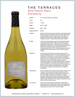 2019 Chenin Blanc Tech Sheet