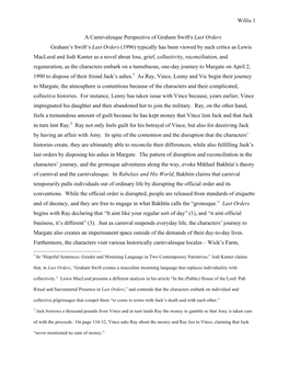 Willis 1 a Carnivalesque Perspective of Graham Swift's Last Orders Graham's Swift's Last Orders