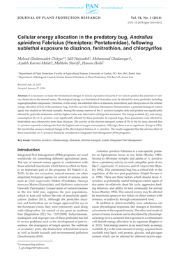 Cellular Energy Allocation in the Predatory Bug, Andrallus Spinidens Fabricius