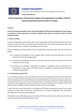 FUSION for ENERGY the European Joint Undertaking for ITER and the Development of Fusion Energy