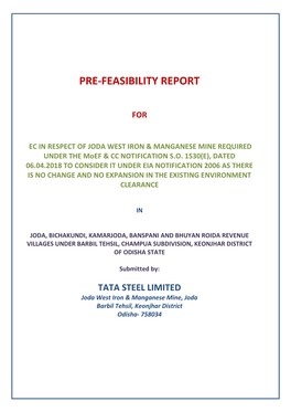 EC in RESPECT of JODA WEST IRON & MANGANESE MINE REQUIRED UNDER the Moef & CC NOTIFICATION S.O