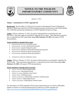 Amendments to CITES Appendix III