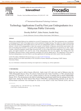 Technology Applications Used by First Year Undergraduates in a Malaysian Public University