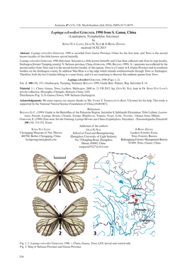 Lopinga Eckweileri Görgner, 1990 from S. Gansu, China (Lepidoptera, Nymphalidae, Satyrinae) by Song-Yun Lang, Guo-Xi Xue & Ji-Rong Zhang Received 18.XI.2015
