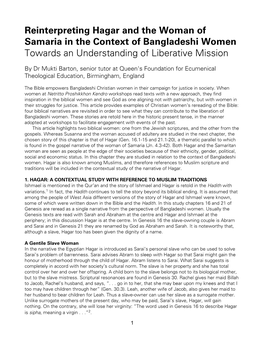 Reinterpreting Hagar and the Woman of Samaria in the Context of Bangladeshi Women Towards an Understanding of Liberative Mission