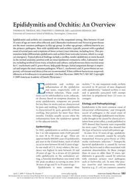 Epididymitis and Orchitis: an Overview THOMAS H