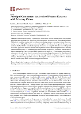 Principal Component Analysis of Process Datasets with Missing Values