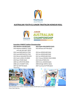 Australian Youth & Junior Triathlon Honour Roll