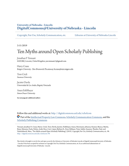 Ten Myths Around Open Scholarly Publishing Jonathan P