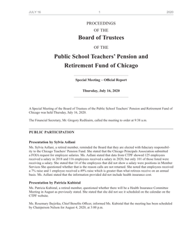 Board of Trustees Public School Teachers' Pension and Retirement