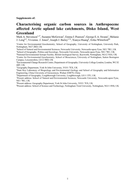 Characterising Organic Carbon Sources in Anthropocene Affected Arctic Upland Lake Catchments, Disko Island, West Greenland Mark A