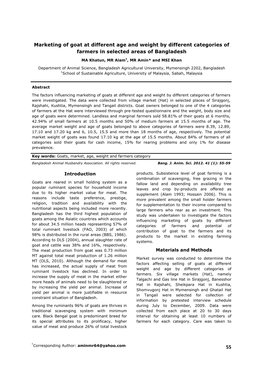 Marketing of Goat at Different Age and Weight by Different Categories of Farmers in Selected Areas of Bangladesh