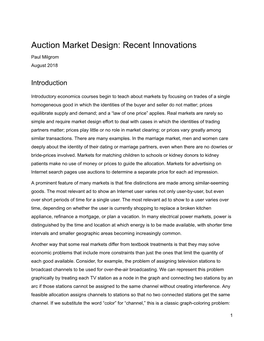 Auction Market Design: Recent Innovations