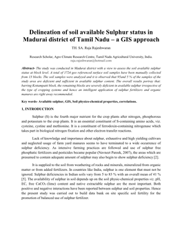 Delineation of Soil Available Sulphur Status in Madurai District of Tamil Nadu – a GIS Approach TH