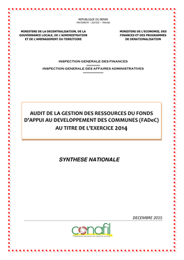 Audit De La Gestion 2014 De L’Ensemble Des Communes Ont Pu Être Disponibles Avant Le 15 Décembre 2015